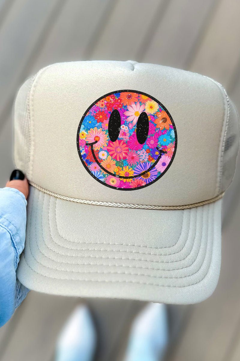 Retro Happy Smiles Otto Khaki Foam Front Trucker Hat - Wholesale Accessory Market