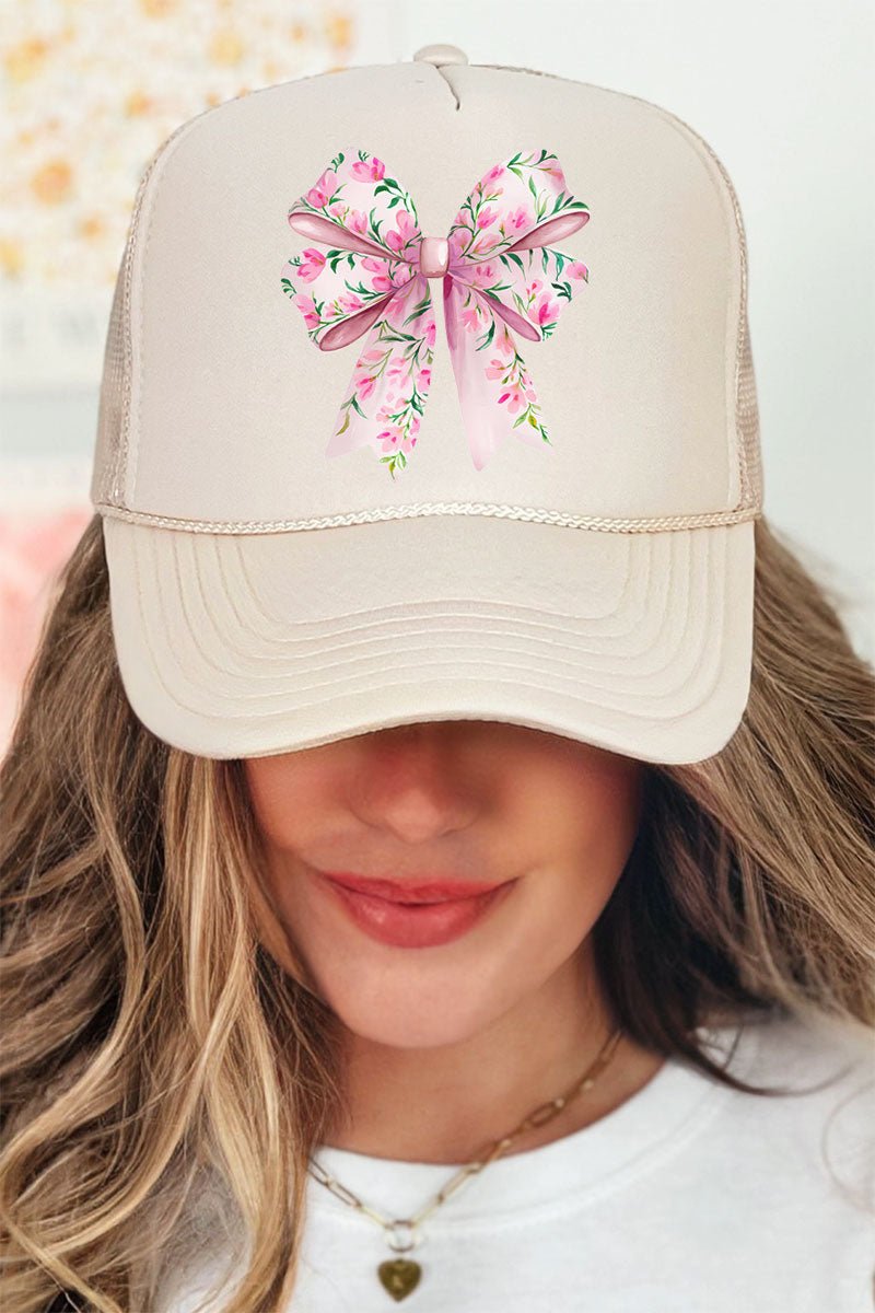 Spring Garden Coquette Bow Otto Khaki Foam Front Trucker Hat - Wholesale Accessory Market