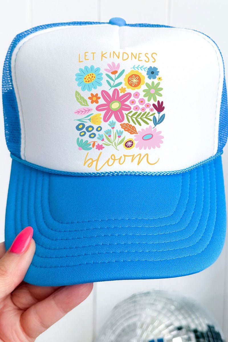 Boho Let Kindness Bloom Otto Neon Blue with White Foam Front Trucker Hat - Wholesale Accessory Market