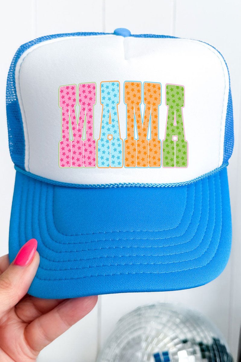 Galaxy Mama Otto Neon Blue with White Foam Front Trucker Hat - Wholesale Accessory Market