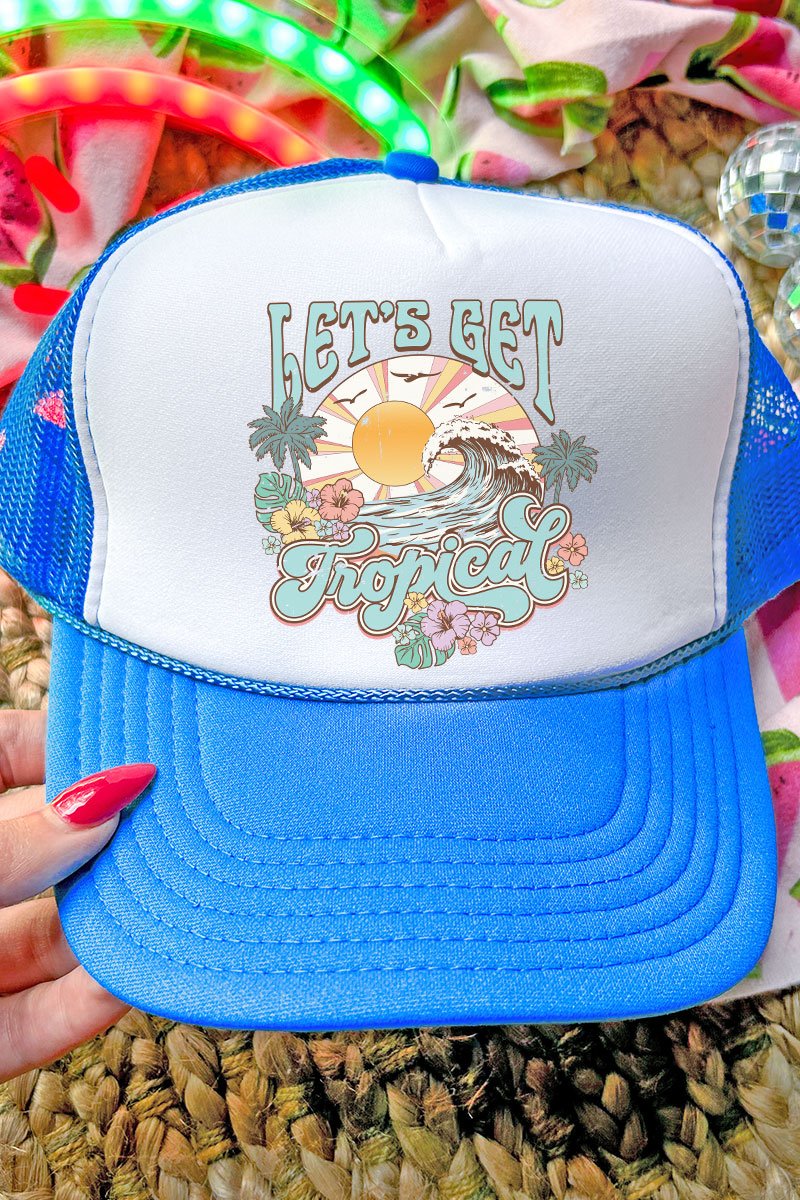 Let's Get Tropical Otto Neon Blue with White Foam Front Trucker Hat - Wholesale Accessory Market