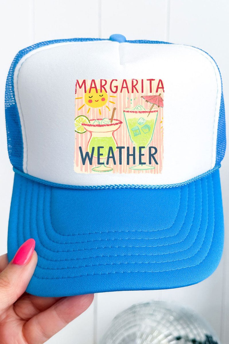 Sip The Sunshine Margarita Weather Otto Neon Blue with White Foam Front Trucker Hat - Wholesale Accessory Market