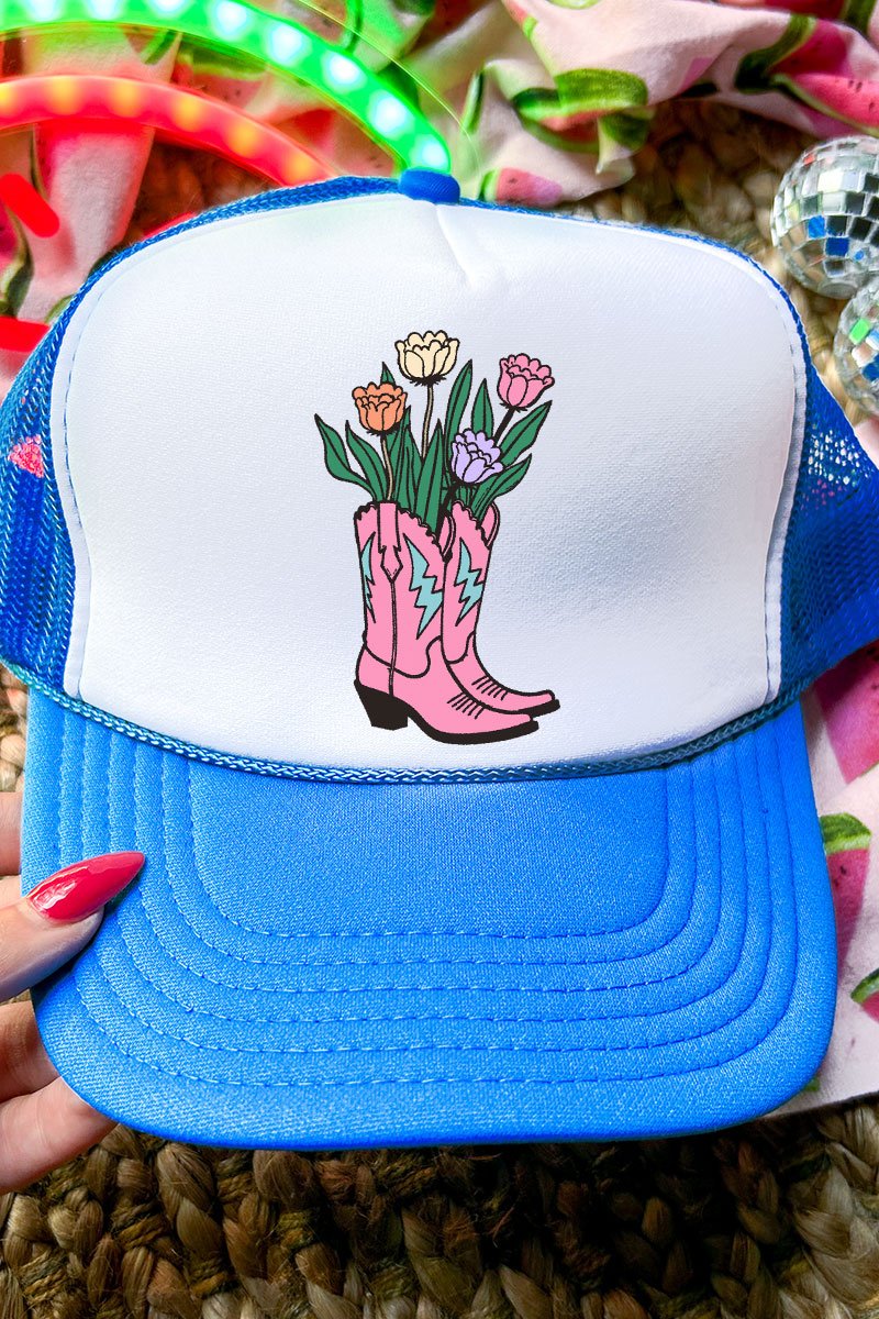 Tulip Cowgirl Boots Otto Neon Blue with White Foam Front Trucker Hat - Wholesale Accessory Market