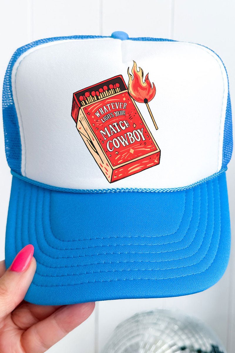 Whatever Lights Your Match Otto Neon Blue with White Foam Front Trucker Hat - Wholesale Accessory Market