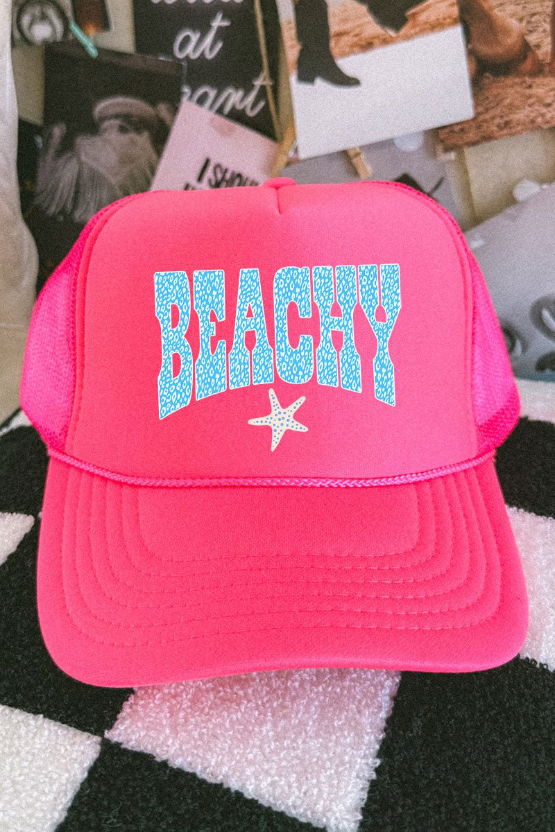 Coastal Beachy Leopard Otto Neon Pink Foam Front Trucker Hat - Wholesale Accessory Market
