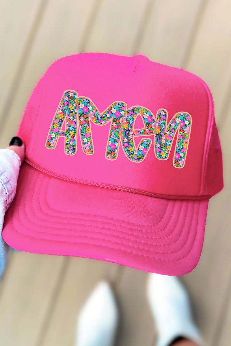 Radiant Amen Floral Otto Neon Pink Foam Front Trucker Hat - Wholesale Accessory Market