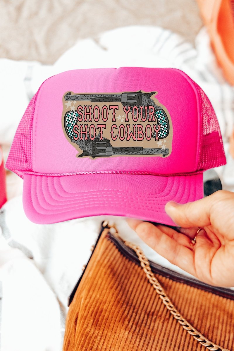 Shoot Your Shot Cowboy Otto Neon Pink Foam Front Trucker Hat - Wholesale Accessory Market