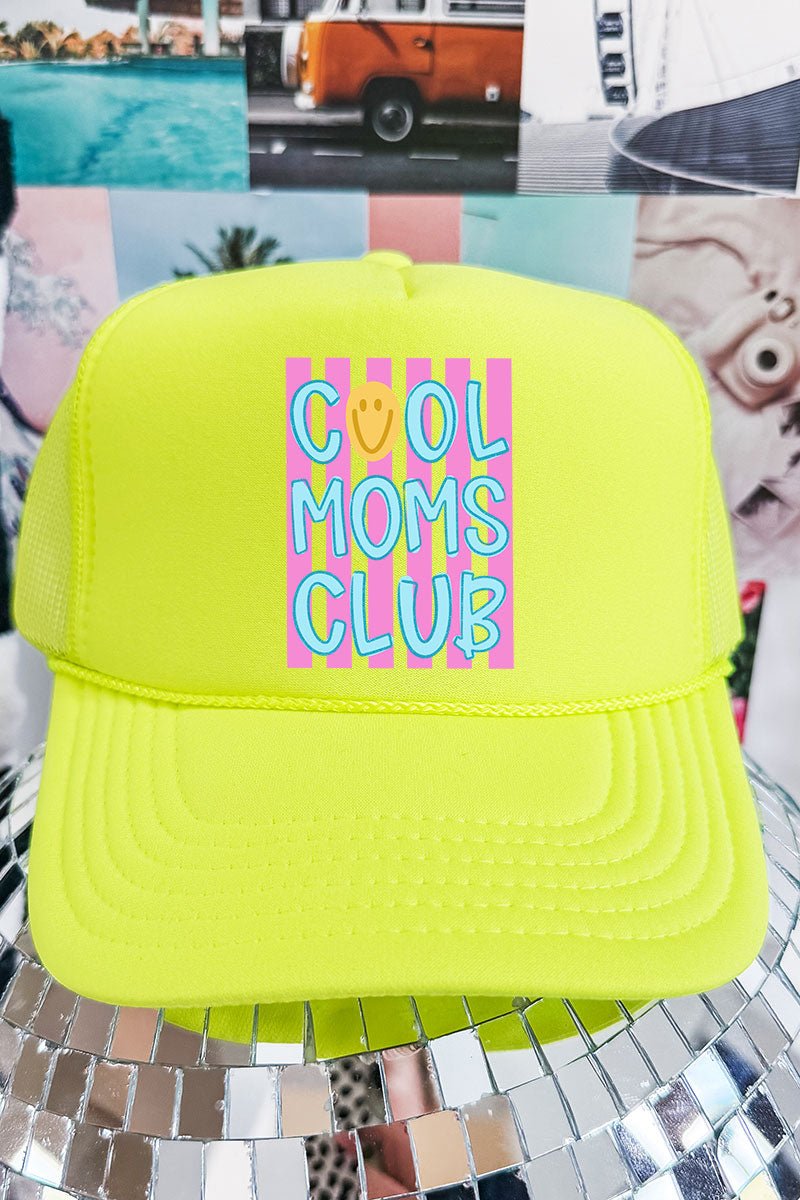 Striped Happy Cool Moms Club Otto Neon Yellow Foam Front Trucker Hat - Wholesale Accessory Market