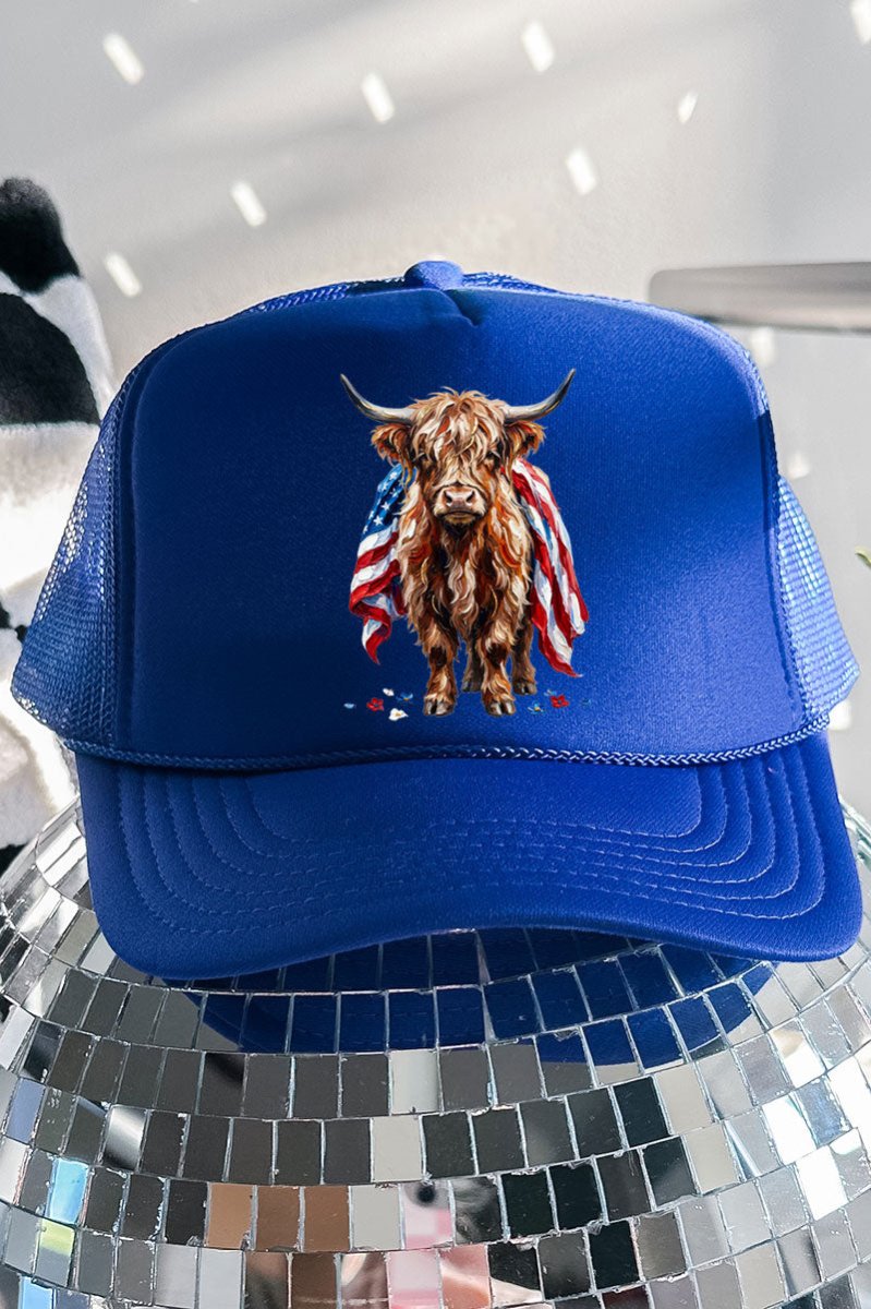 Painted Old Glory Highland Cow Otto Foam Front Trucker Hat - Wholesale Accessory Market