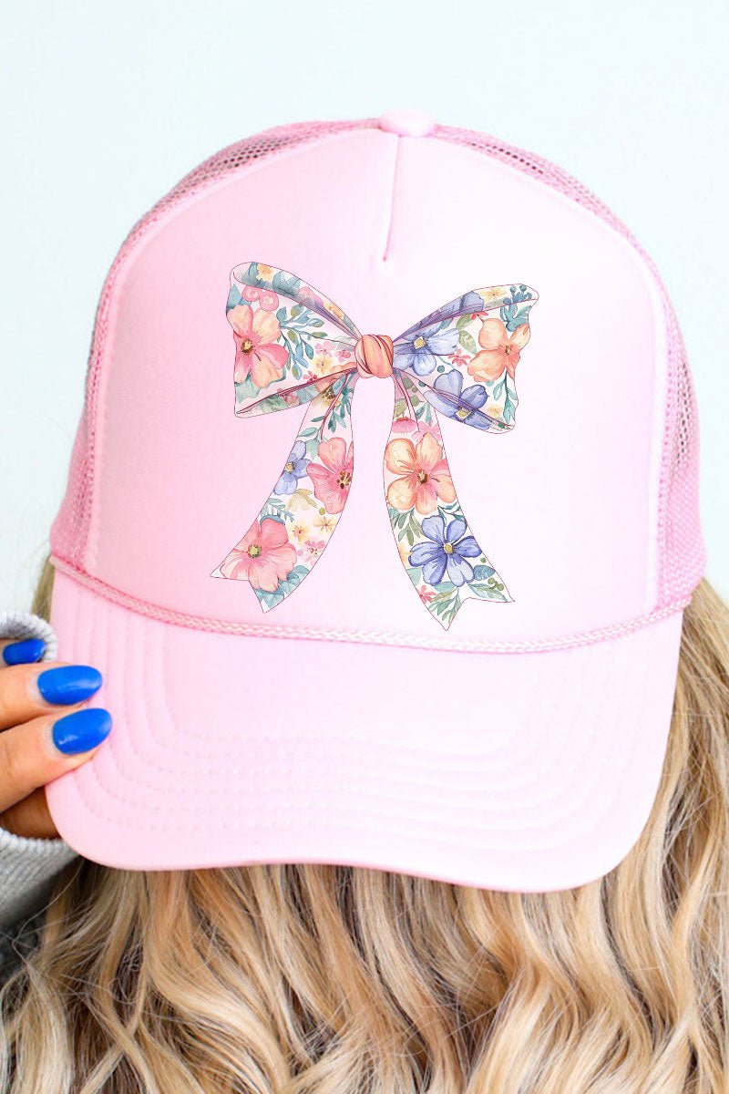 Cutesy Floral Bow Otto Soft Pink Foam Front Trucker Hat - Wholesale Accessory Market