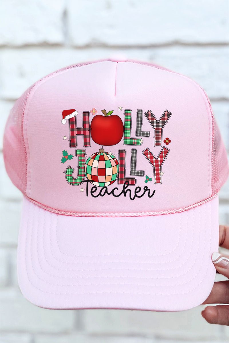 Holly Jolly Teacher Otto Soft Pink Foam Front Trucker Hat - Wholesale Accessory Market