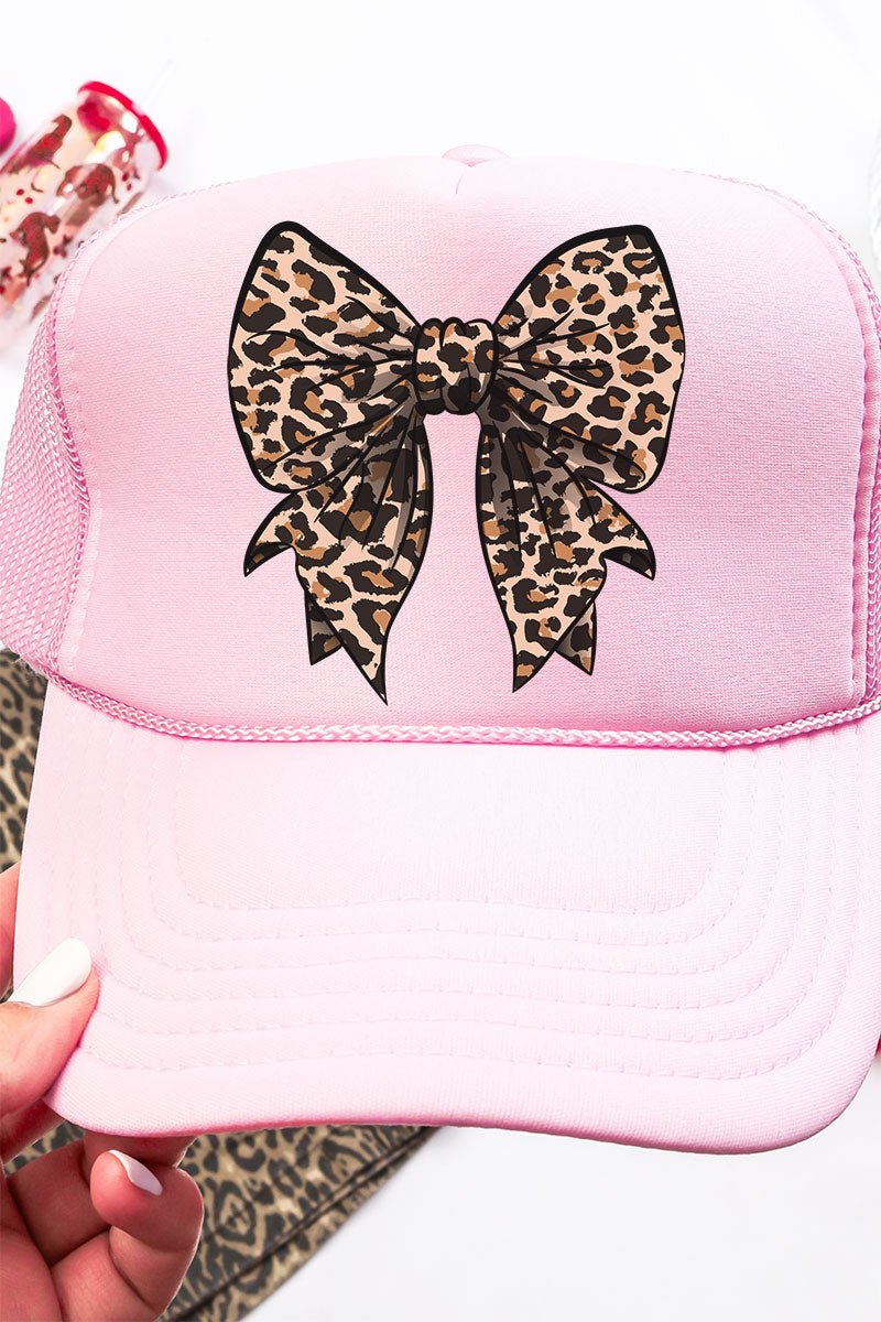 Lovely Leopard Bow Otto Soft Pink Foam Front Trucker Hat - Wholesale Accessory Market