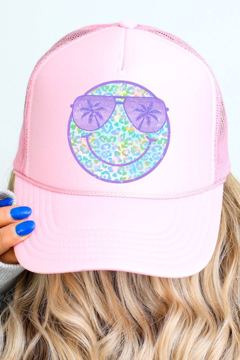 Tropical Cheetah Happy Face Otto Soft Pink Foam Front Trucker Hat - Wholesale Accessory Market
