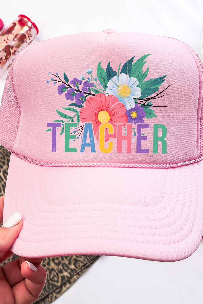 Vibrant Floral Teacher Otto Soft Pink Foam Front Trucker Hat - Wholesale Accessory Market