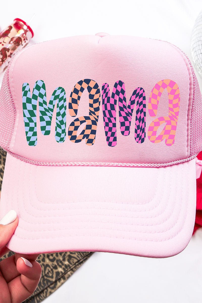 Wavy Checkered Mama Otto Soft Pink Foam Front Trucker Hat - Wholesale Accessory Market