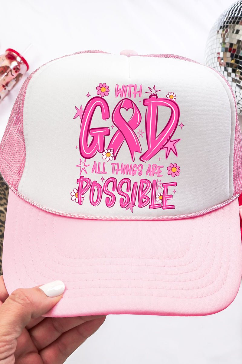 All Things Are Possible Pink Ribbon Otto Foam Front Trucker Hat - Wholesale Accessory Market