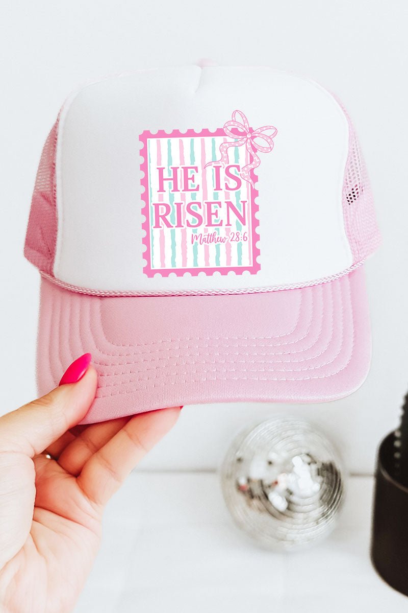 He Is Risen Stamps Otto Soft Pink with White Foam Front Trucker Hat - Wholesale Accessory Market