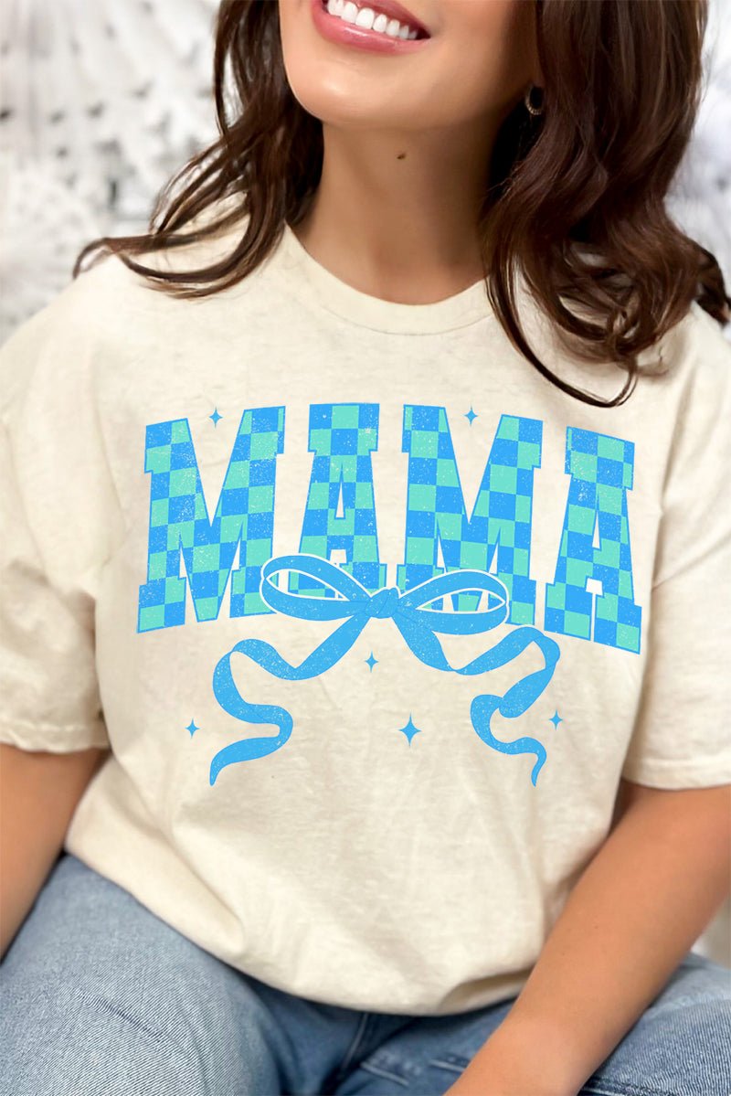 Aqua Checkered Arched Mama Short Sleeve Relaxed Fit T-Shirt - Wholesale Accessory Market
