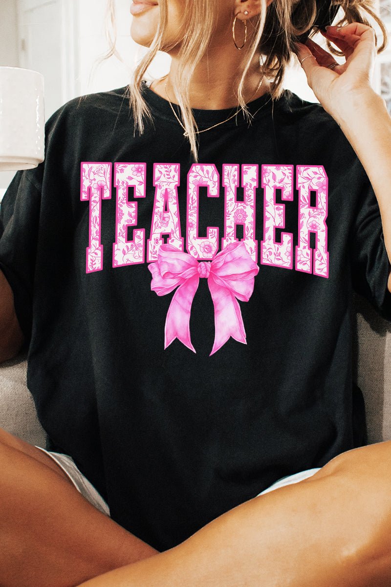 Pink Chinoiserie Teacher Short Sleeve Relaxed Fit T-Shirt - Wholesale Accessory Market