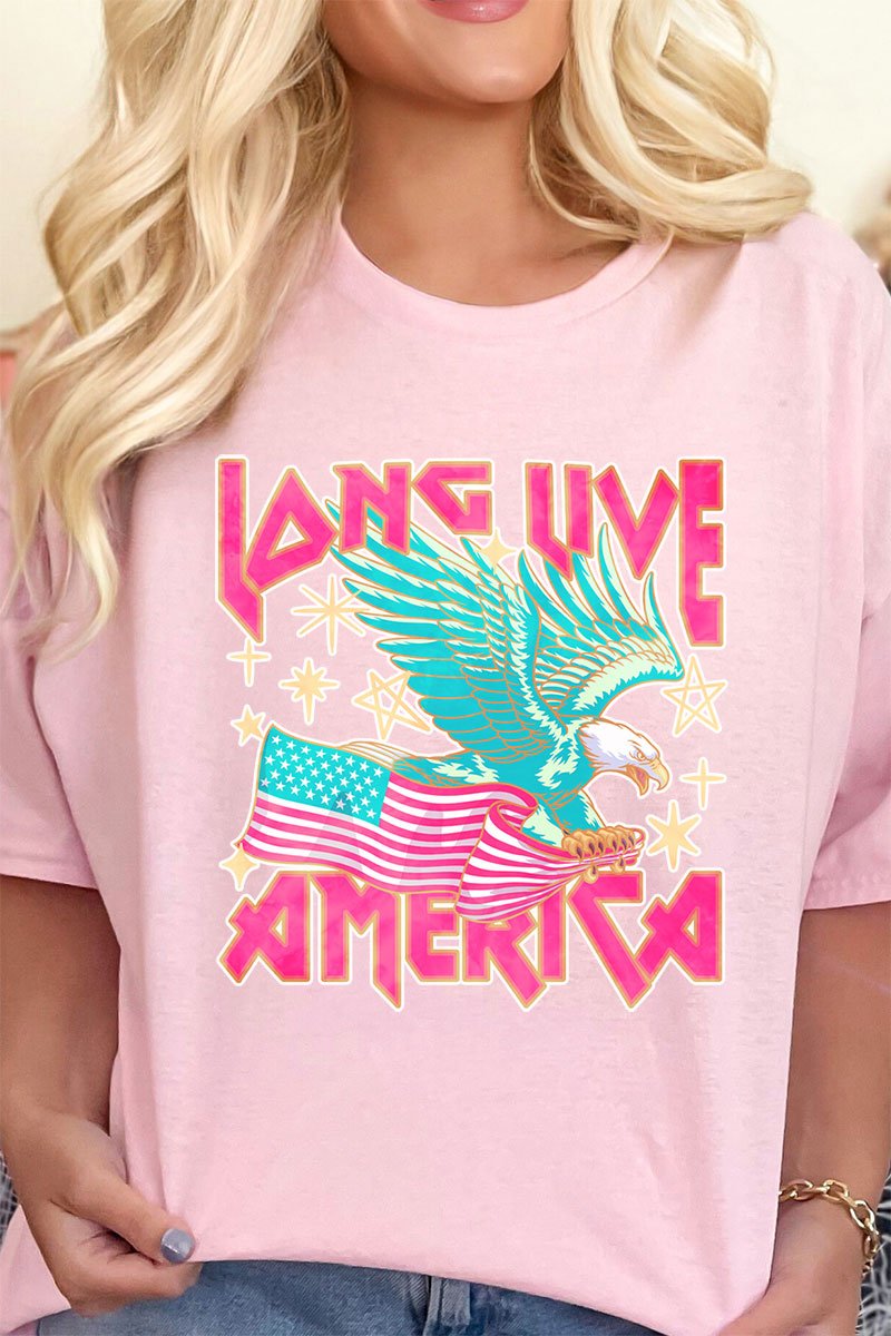 Pink Long Live America Short Sleeve Relaxed Fit T-Shirt - Wholesale Accessory Market
