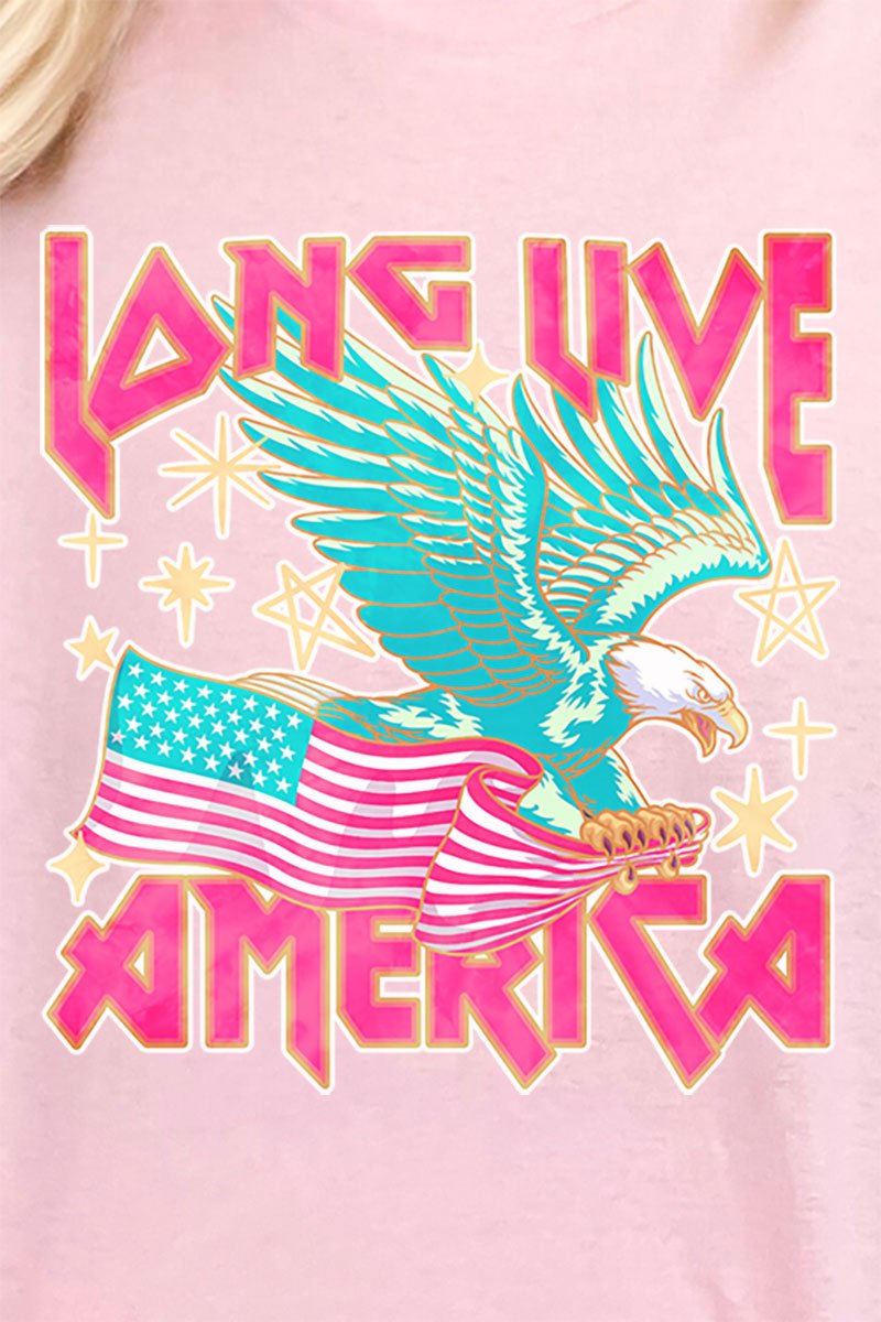 Pink Long Live America Short Sleeve Relaxed Fit T-Shirt - Wholesale Accessory Market