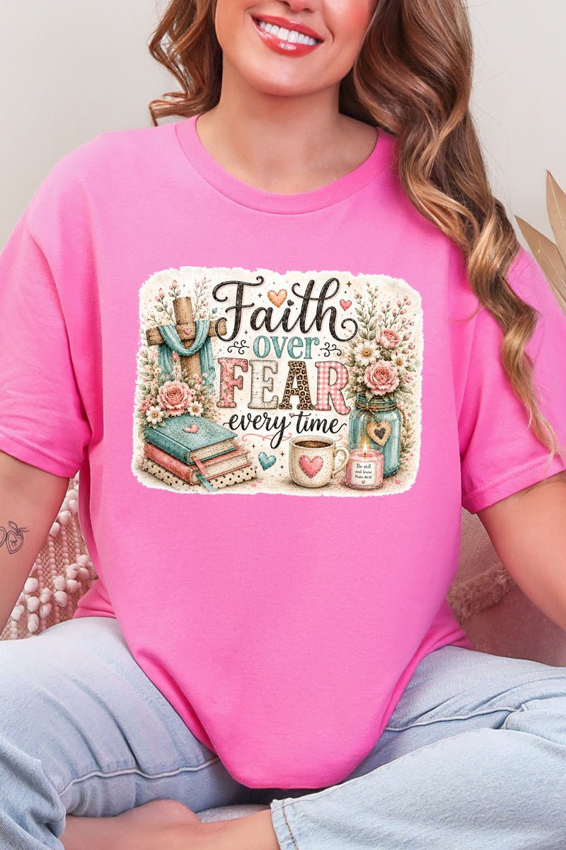 Faith Over Fear Floral Devotion Short Sleeve Relaxed Fit T-Shirt - Wholesale Accessory Market