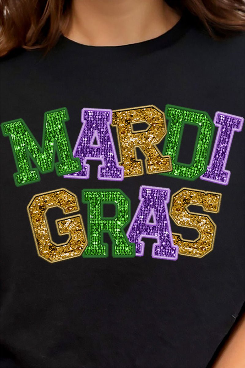 Faux Glitter Mardi Gras Short Sleeve Relaxed Fit T-Shirt - Wholesale Accessory Market