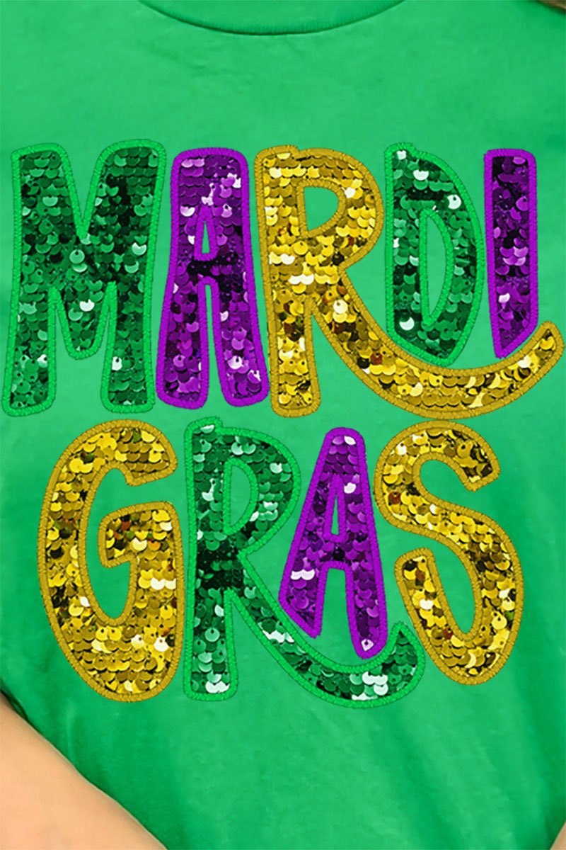 Mardi Gras Doodle Faux Glitter Short Sleeve Relaxed Fit T-Shirt - Wholesale Accessory Market