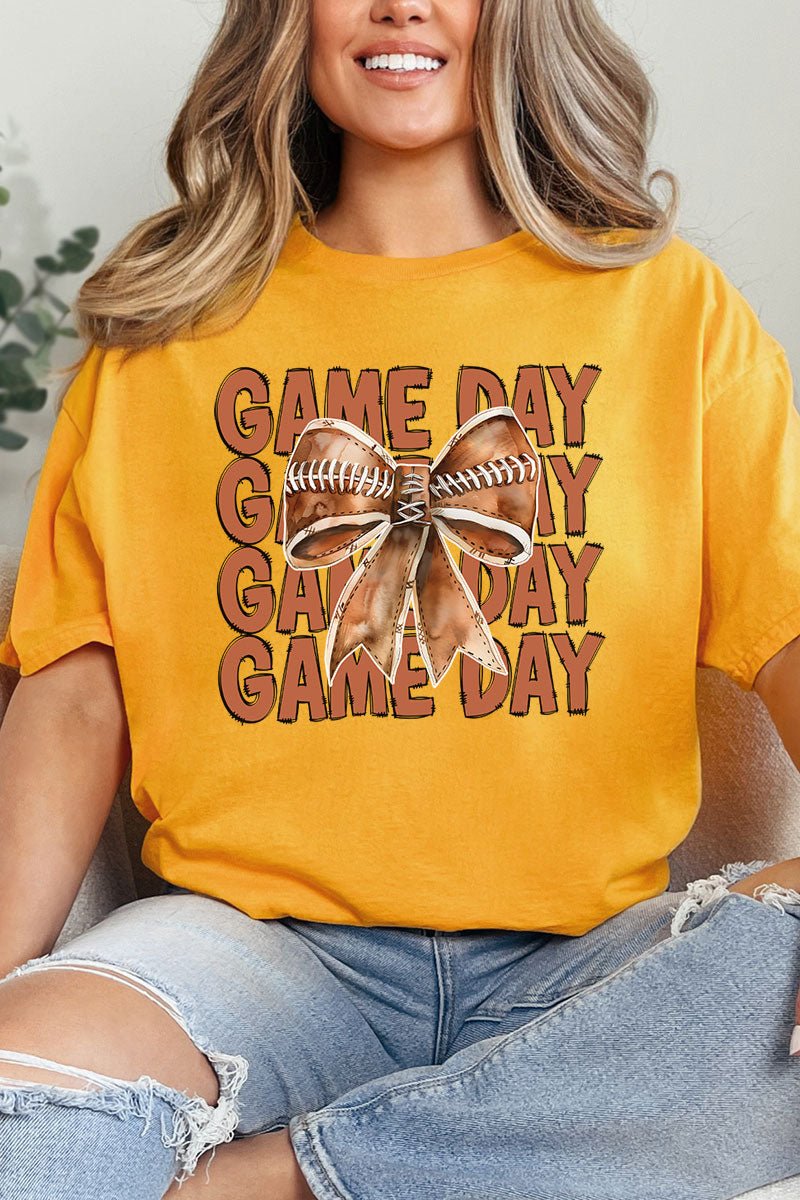 Stacked Gameday Coquette Bow Short Sleeve Relaxed Fit T - Shirt - Wholesale Accessory Market
