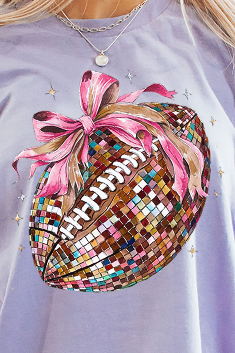 Faux Sequin Colorful Football Transfer Short Sleeve Relaxed Fit T - Shirt - Wholesale Accessory Market