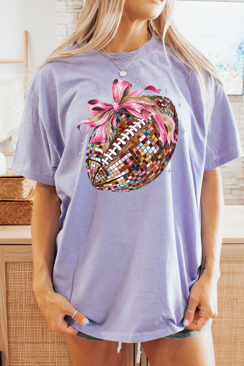 Faux Sequin Colorful Football Transfer Short Sleeve Relaxed Fit T - Shirt - Wholesale Accessory Market
