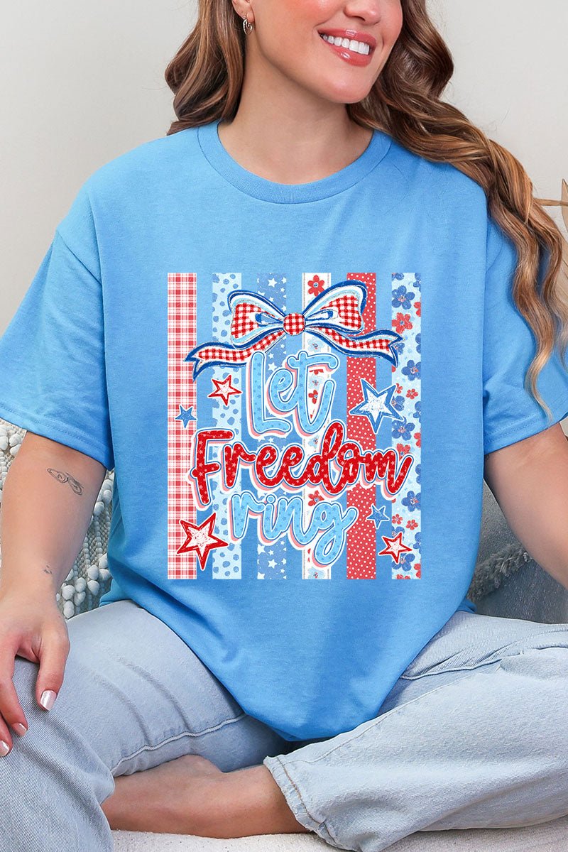 Striped Coquette Let Freedom Ring Short Sleeve Relaxed Fit T-Shirt - Wholesale Accessory Market