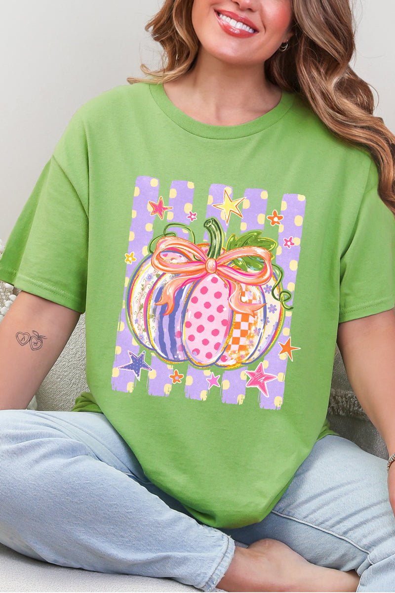 Pretty Patchwork Pumpkin Short Sleeve Relaxed Fit T-Shirt - Wholesale Accessory Market