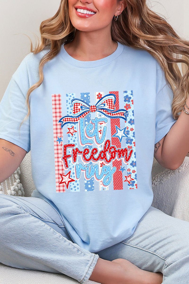 Striped Coquette Let Freedom Ring Short Sleeve Relaxed Fit T-Shirt - Wholesale Accessory Market