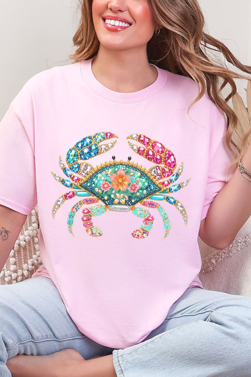 Seaside Sparkle Crab Short Sleeve Relaxed Fit T-Shirt - Wholesale Accessory Market