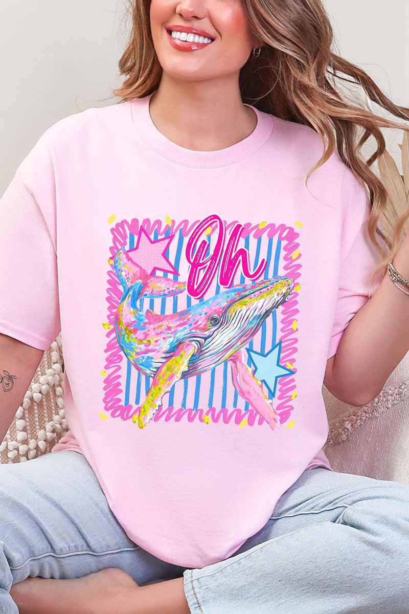 Striped Oh Whale Short Sleeve Relaxed Fit T-Shirt - Wholesale Accessory Market