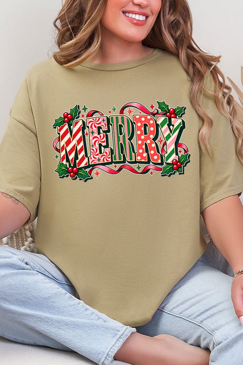 Peppermint Merry Short Sleeve Relaxed Fit T-Shirt - Wholesale Accessory Market