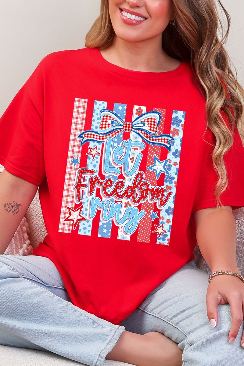 Striped Coquette Let Freedom Ring Short Sleeve Relaxed Fit T-Shirt - Wholesale Accessory Market