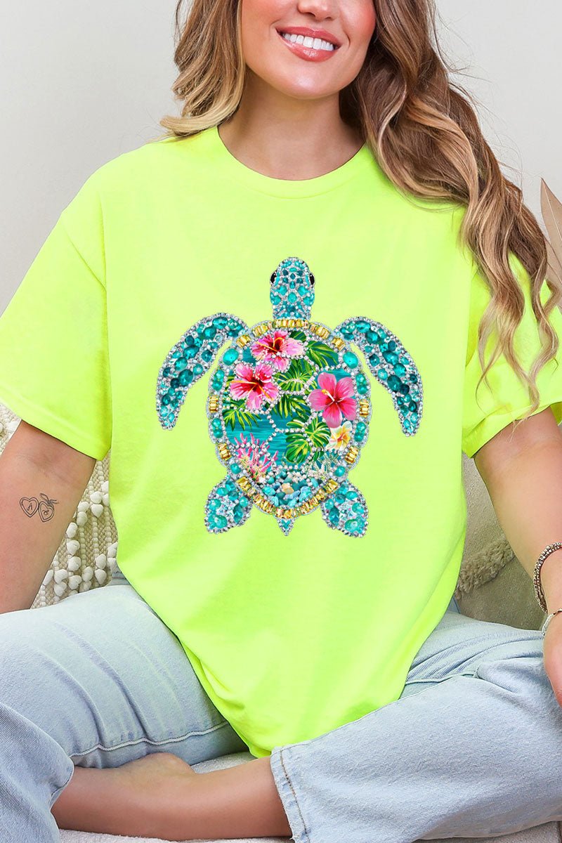 Seaside Sparkle Turtle Short Sleeve Relaxed Fit T-Shirt - Wholesale Accessory Market