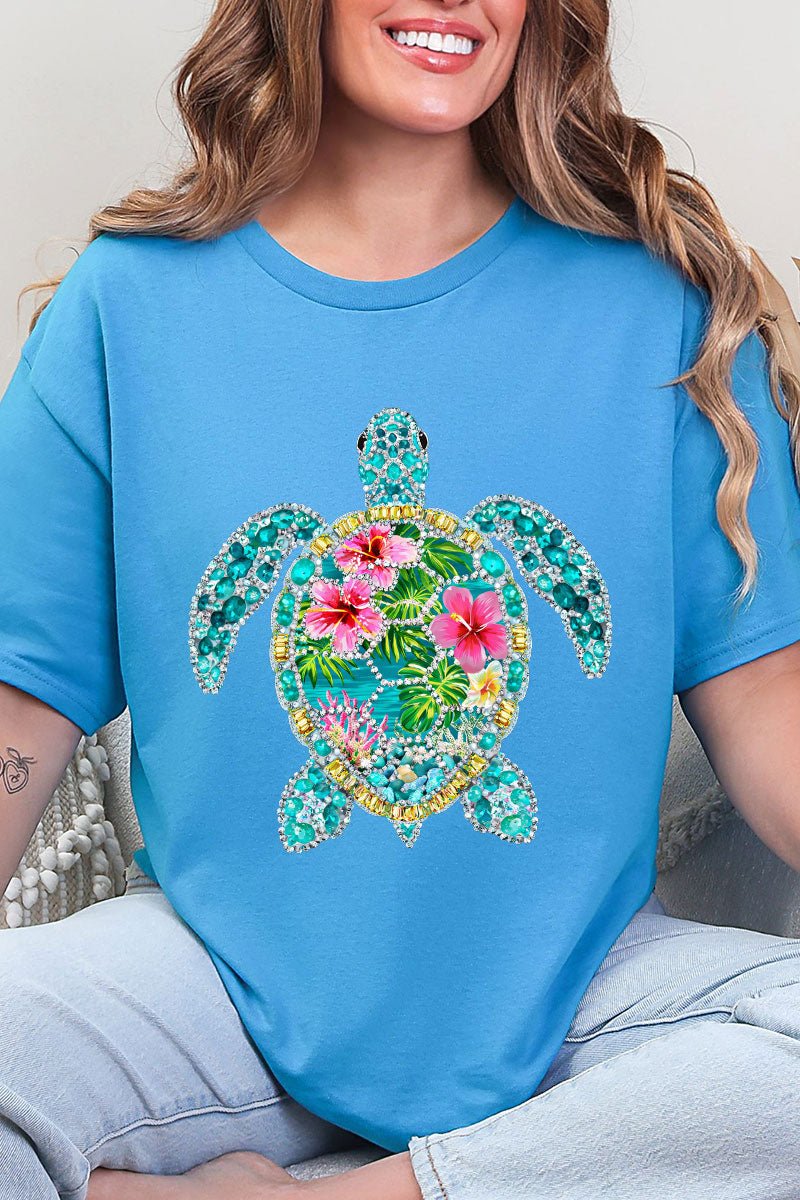 Seaside Sparkle Turtle Short Sleeve Relaxed Fit T-Shirt - Wholesale Accessory Market