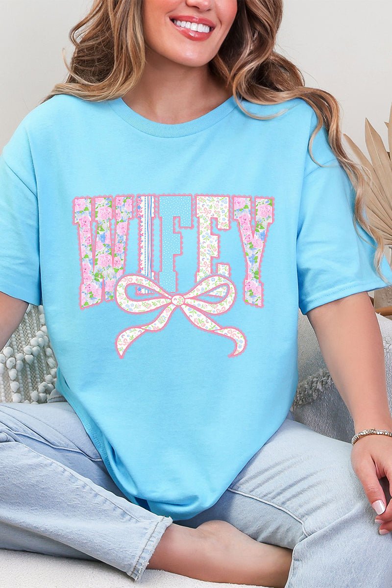 Ribboned Roses Wifey Short Sleeve Relaxed Fit T-Shirt - Wholesale Accessory Market