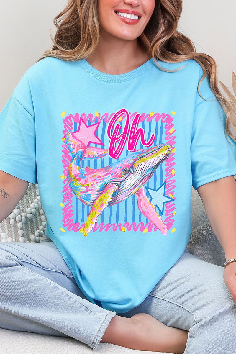 Striped Oh Whale Short Sleeve Relaxed Fit T-Shirt - Wholesale Accessory Market