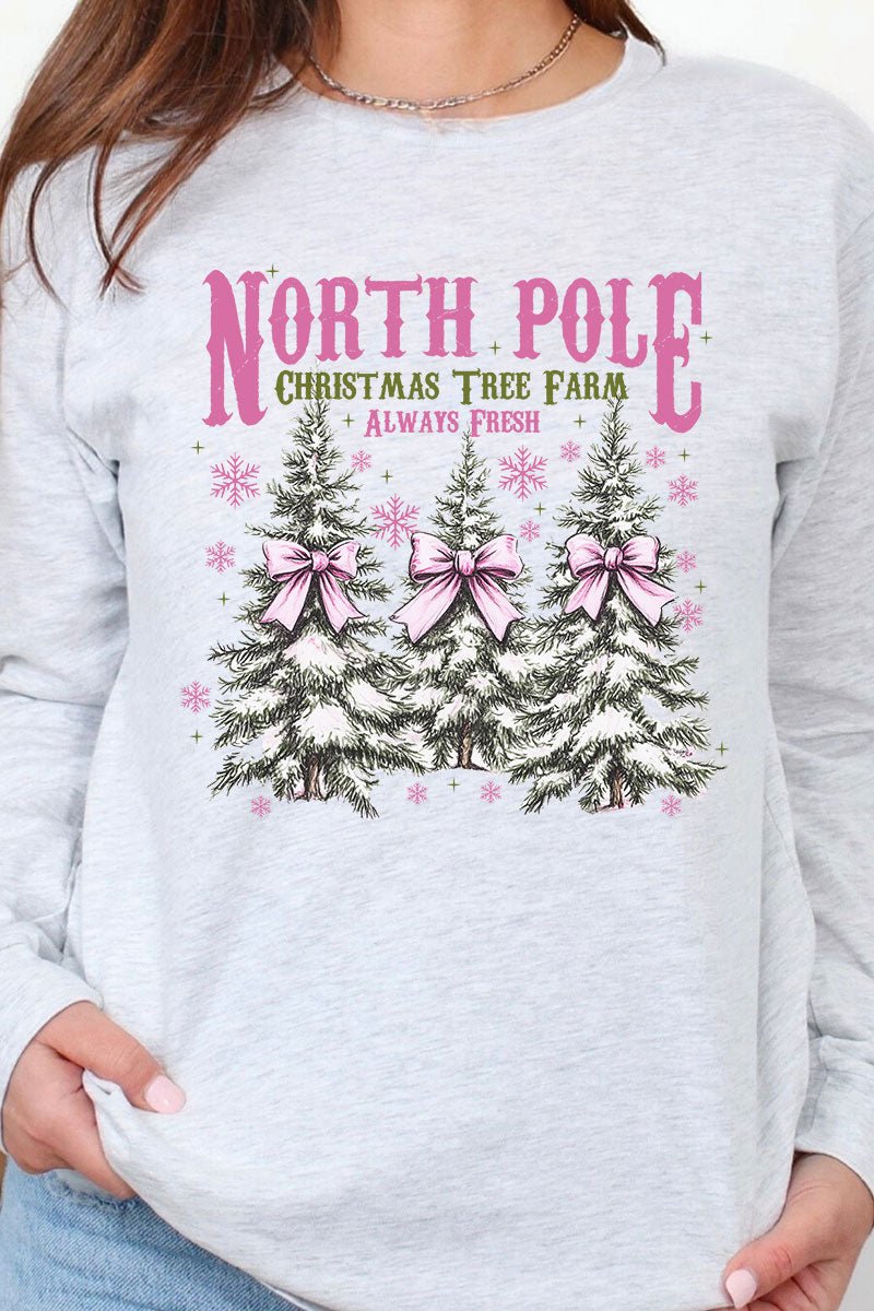 Pink North Pole Christmas Tree Farm Heavy Cotton Long Sleeve Adult T-Shirt - Wholesale Accessory Market