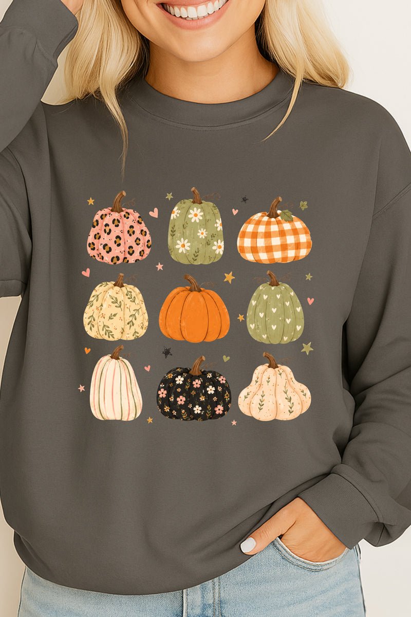 Patchwork Pumpkin Parade Heavy Cotton Long Sleeve Adult T-Shirt - Wholesale Accessory Market