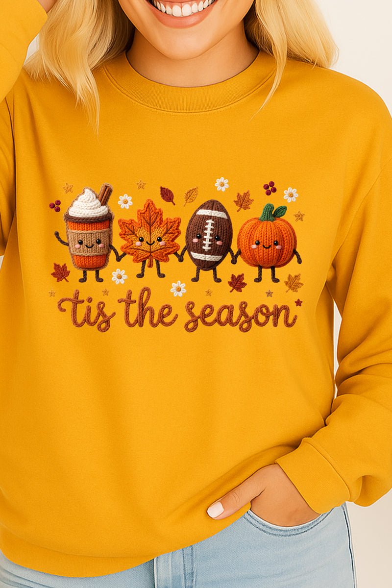 Tis the Season Faux Knit Collage Heavy Cotton Long Sleeve Adult T-Shirt - Wholesale Accessory Market
