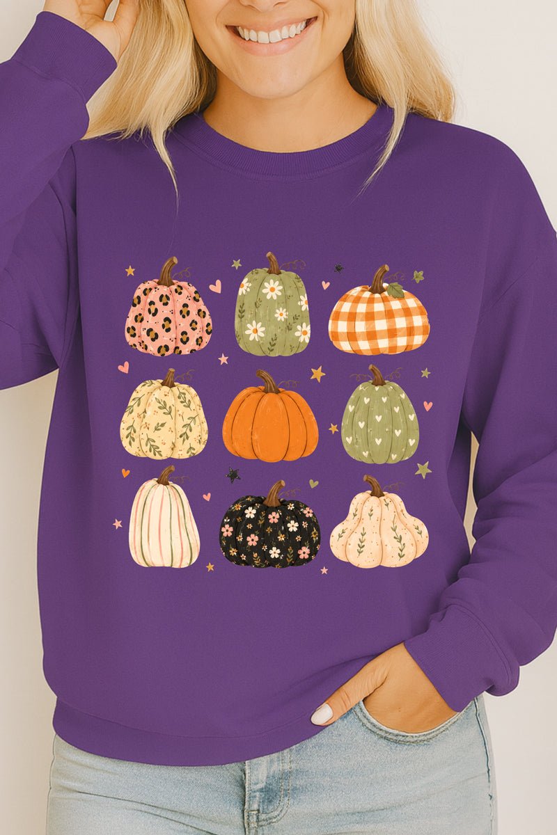 Patchwork Pumpkin Parade Heavy Cotton Long Sleeve Adult T-Shirt - Wholesale Accessory Market