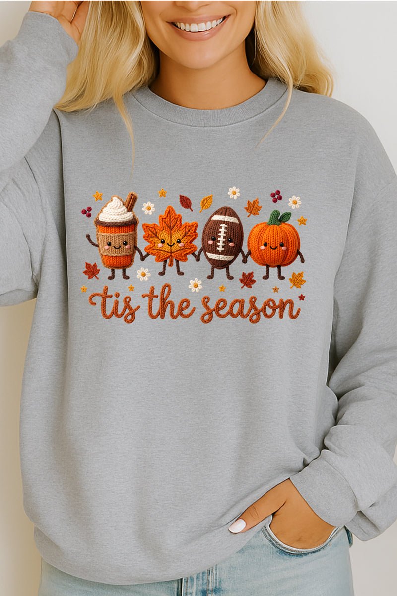 Tis the Season Faux Knit Collage Heavy Cotton Long Sleeve Adult T-Shirt - Wholesale Accessory Market