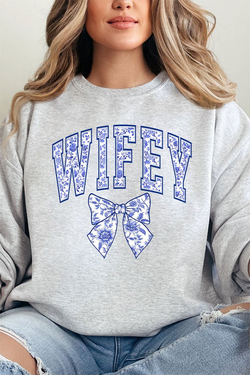 Arched Wifey Blue Chinoiserie Unisex NuBlend Crew Sweatshirt - Wholesale Accessory Market