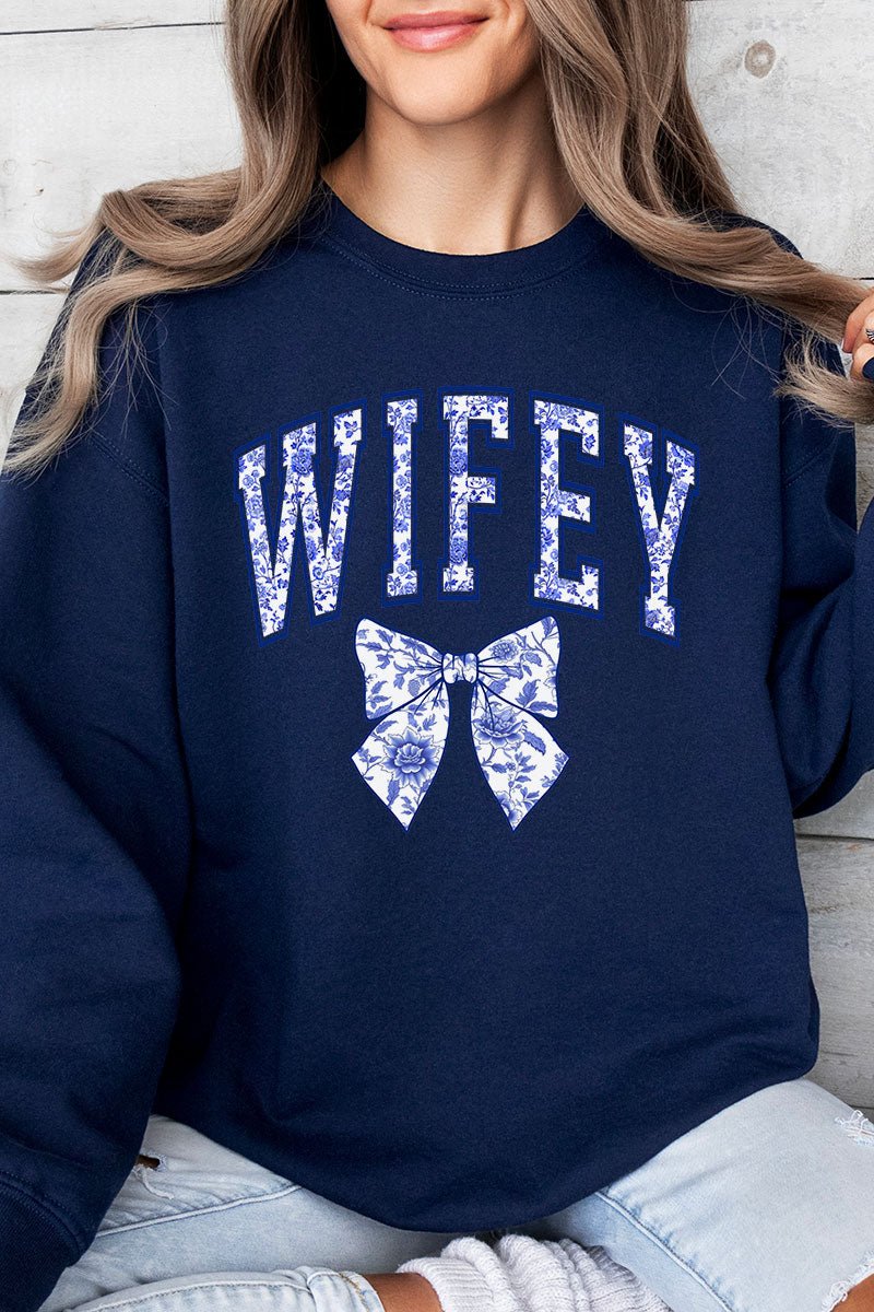 Arched Wifey Blue Chinoiserie Unisex NuBlend Crew Sweatshirt - Wholesale Accessory Market