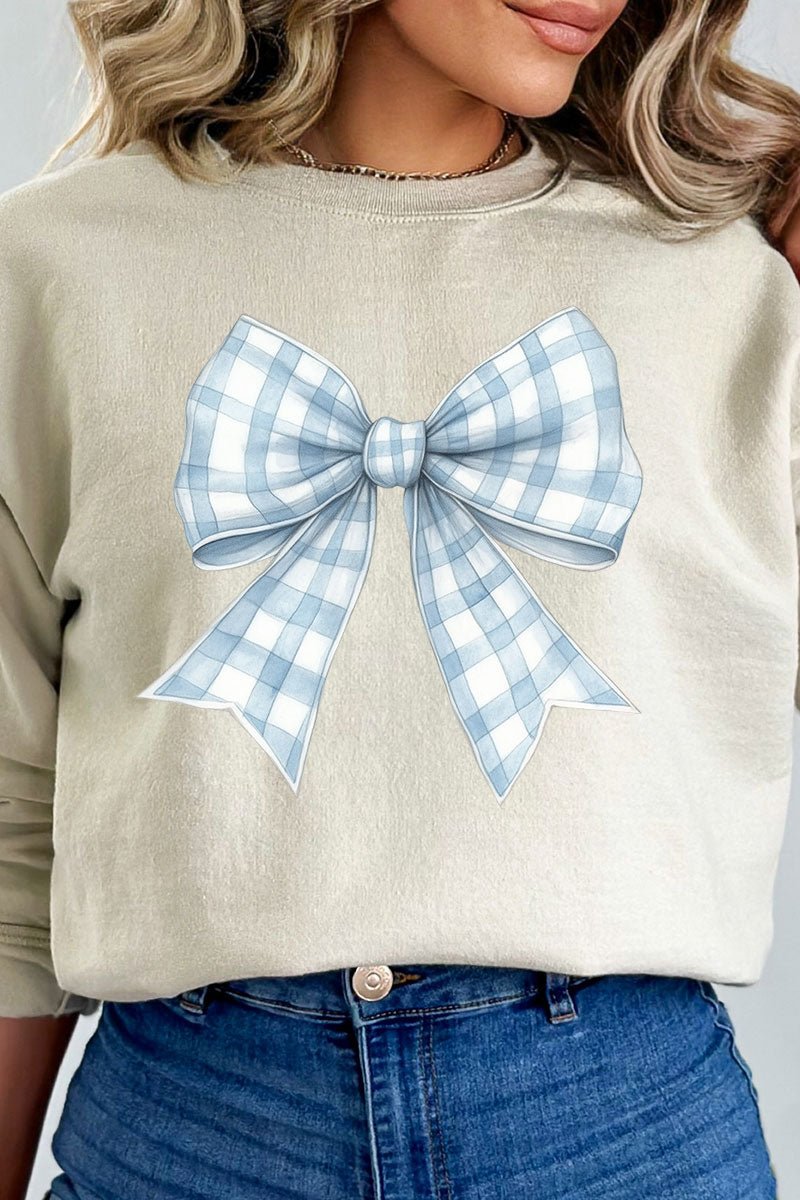 Blue Gingham Bow Unisex NuBlend Crew Sweatshirt - Wholesale Accessory Market